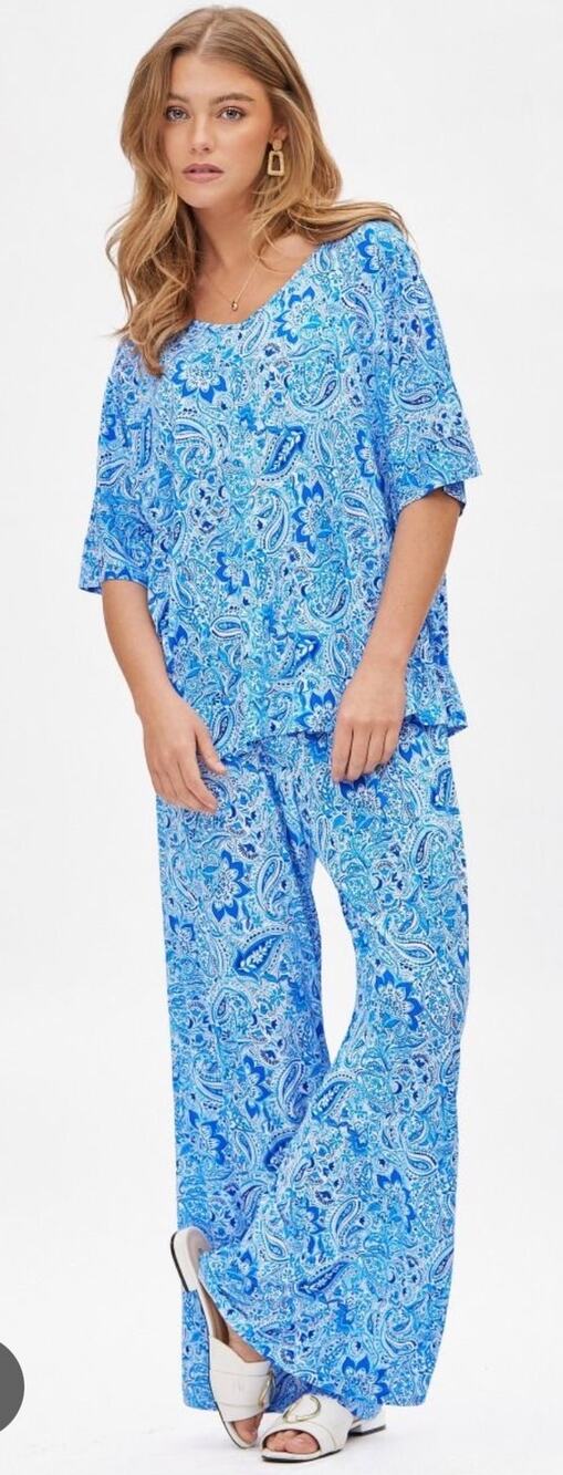 Dear Scarlett Royal Blue Paisley Cabana Set Pants and Top S NWT